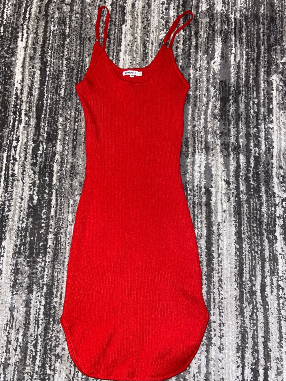Immodel ribbed knit spaghetti strap bodycon mini dress red small